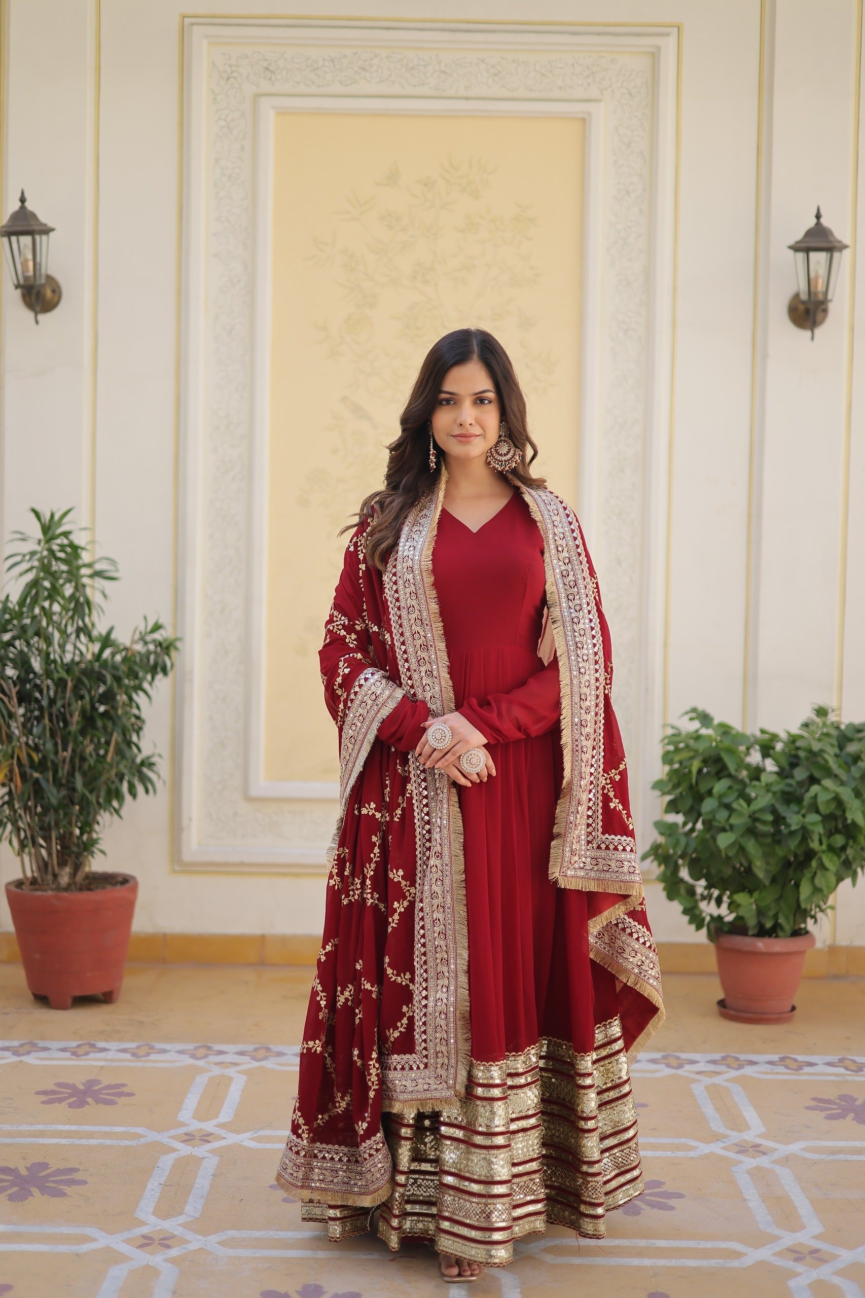 Hooriya fashions - Faux Blooming with Embroidery Zari Sequins-work Gown.