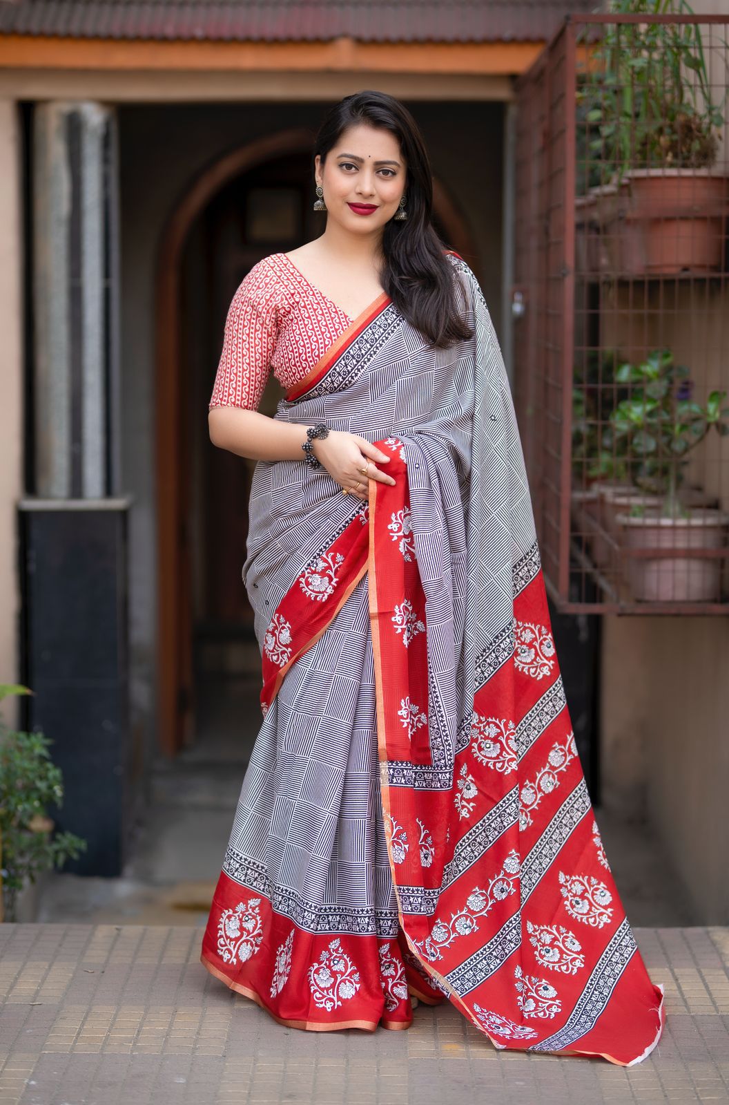 Hooriya Fashions -New single color edition ajrakh cotton saree
