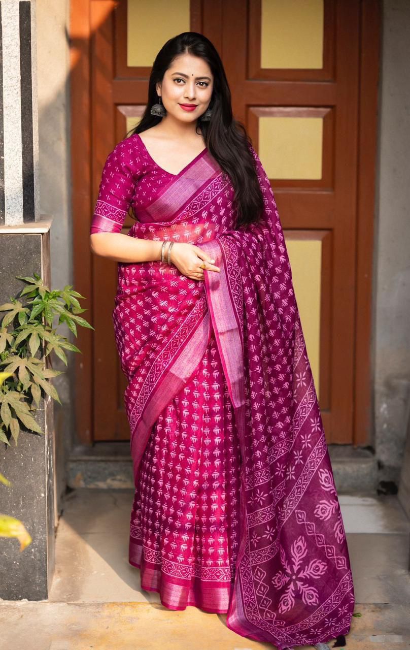 Hooriya Fashions - New linen pattu border printed Saree.