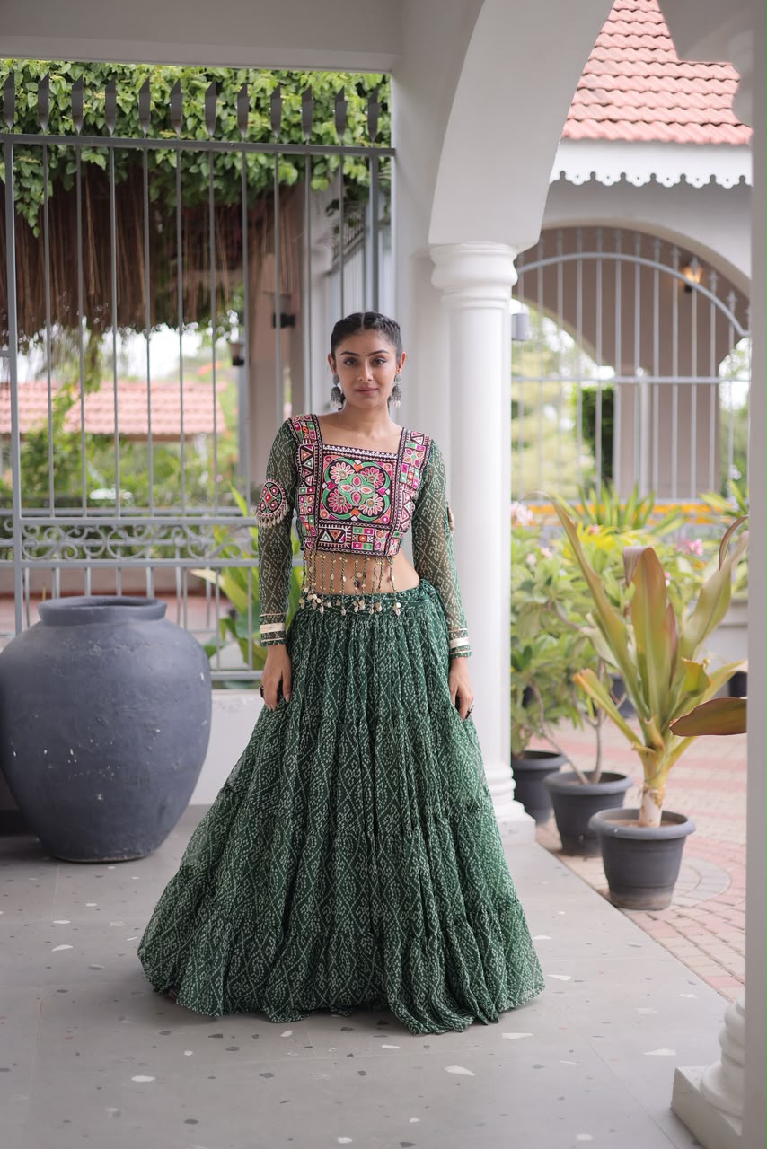 Designer Bandhani Lehenga Choli Set – Faux Georgette with Kutchi Patchwork