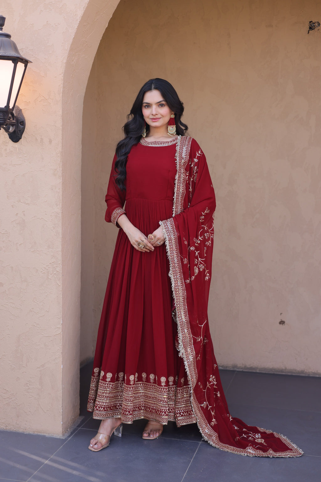 Premium Designer Ready-to-Wear Gown with Dupatta – Zari & Sequins Embroidery