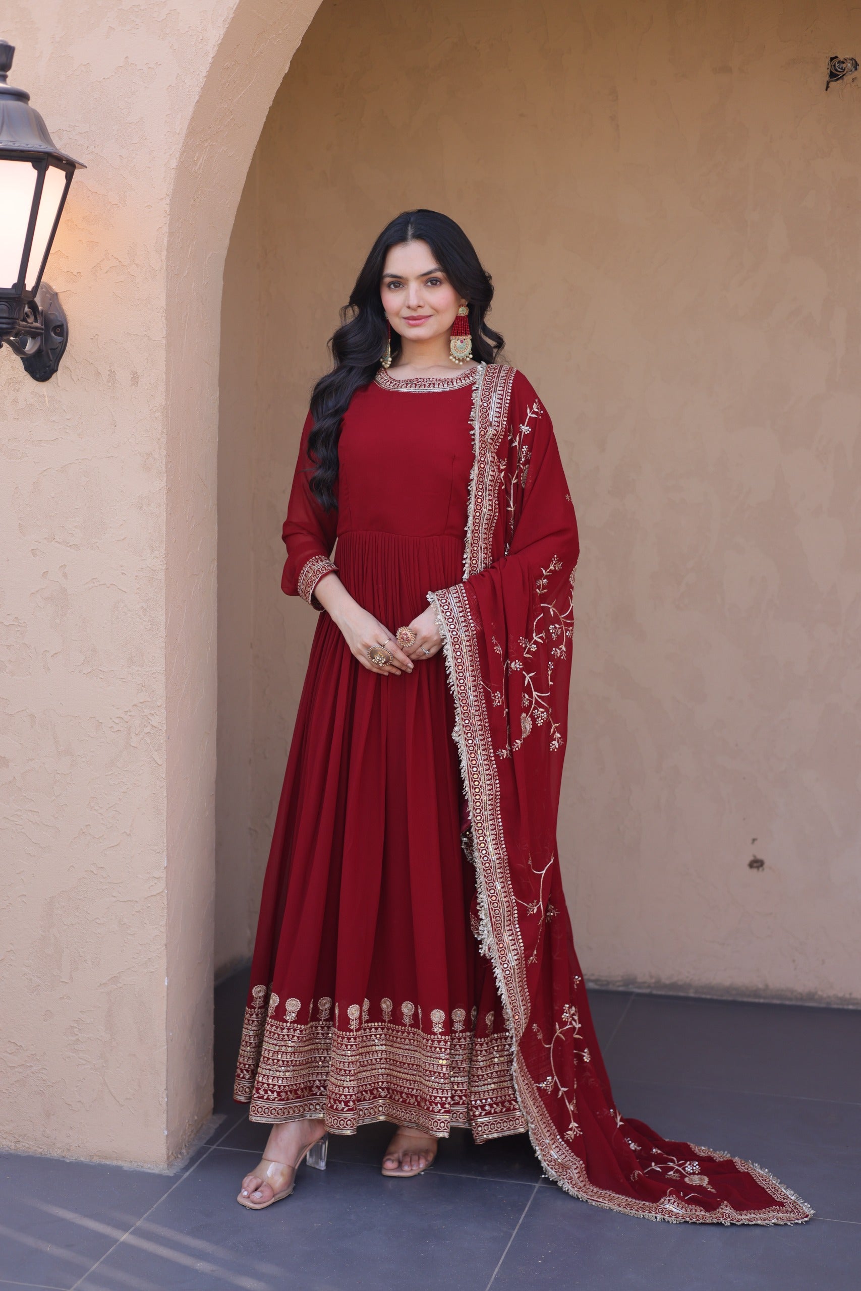 Premium Designer Ready-to-Wear Gown with Dupatta – Zari & Sequins Embroidery