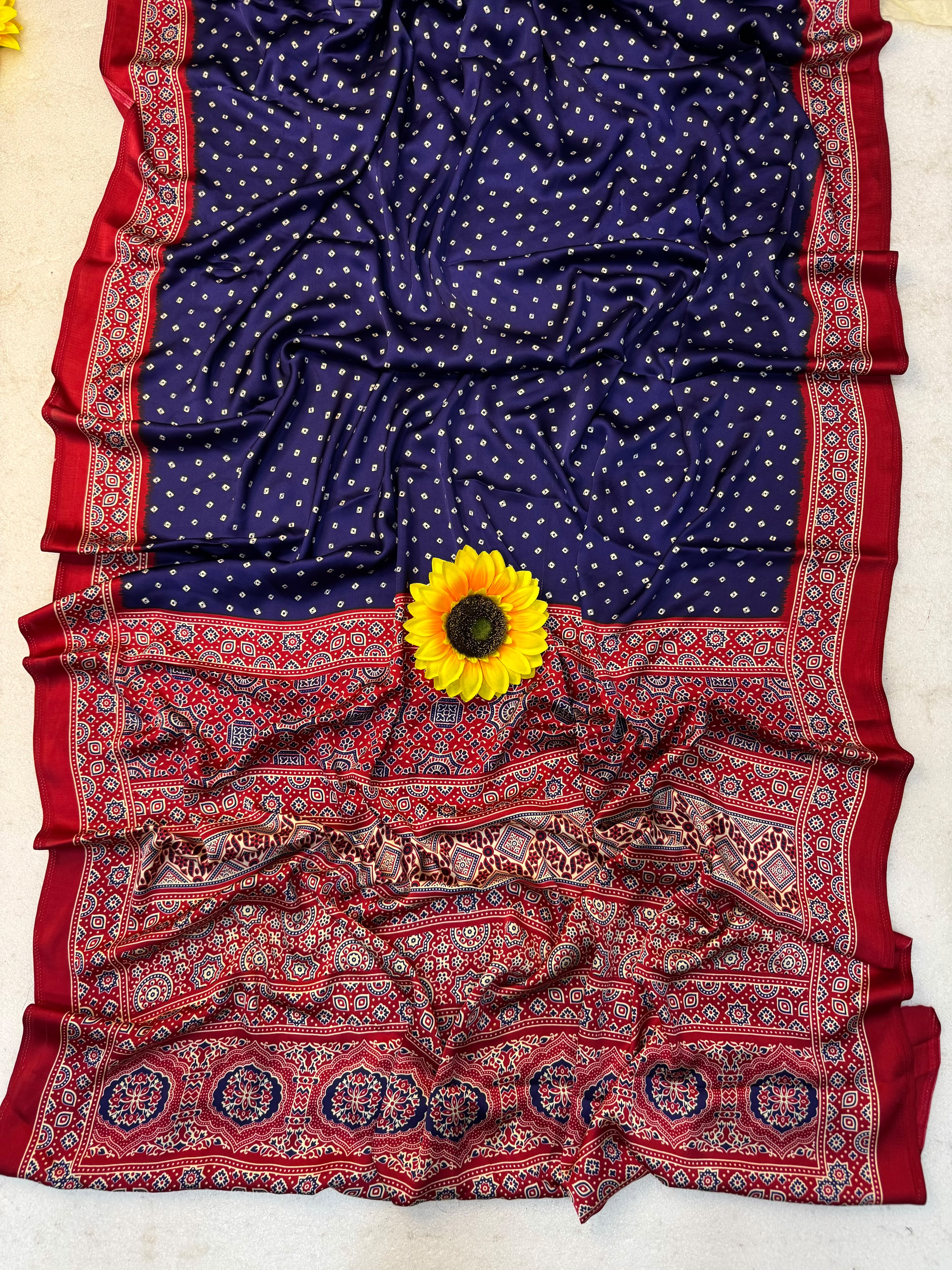 Premium Gajji Bandhej Saree – Soft Silk Feel with Blouse