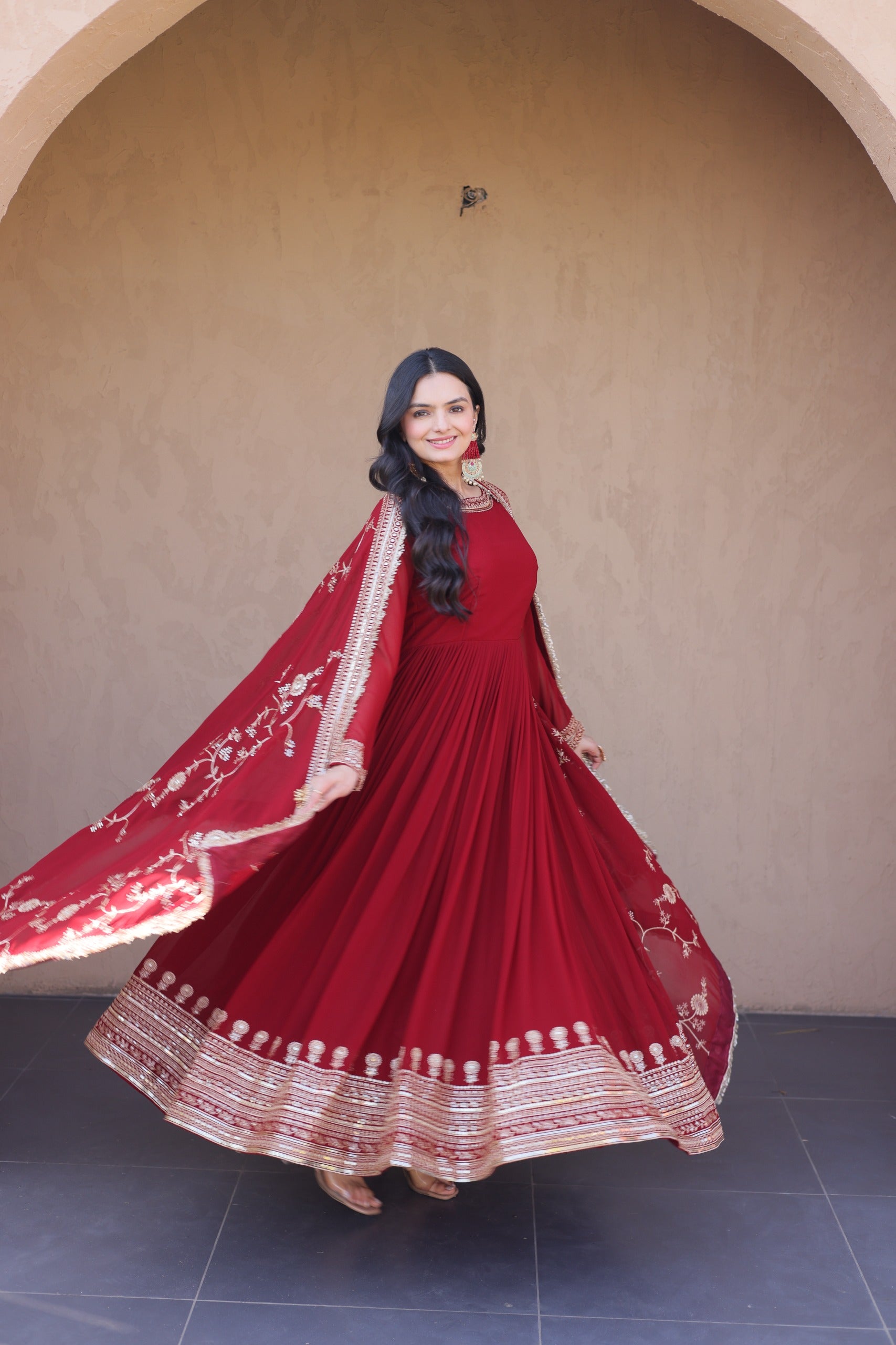 Premium Designer Ready-to-Wear Gown with Dupatta – Zari & Sequins Embroidery