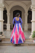 Designer Bandhej Gown with Gamthi Embroidery & Mirror Work