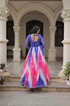 Designer Bandhej Gown with Gamthi Embroidery & Mirror Work