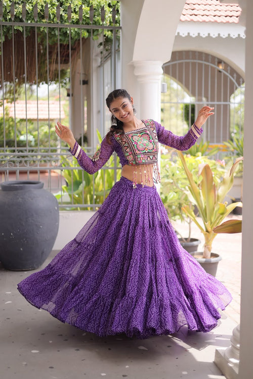 Designer Bandhani Lehenga Choli Set – Faux Georgette with Kutchi Patchwork