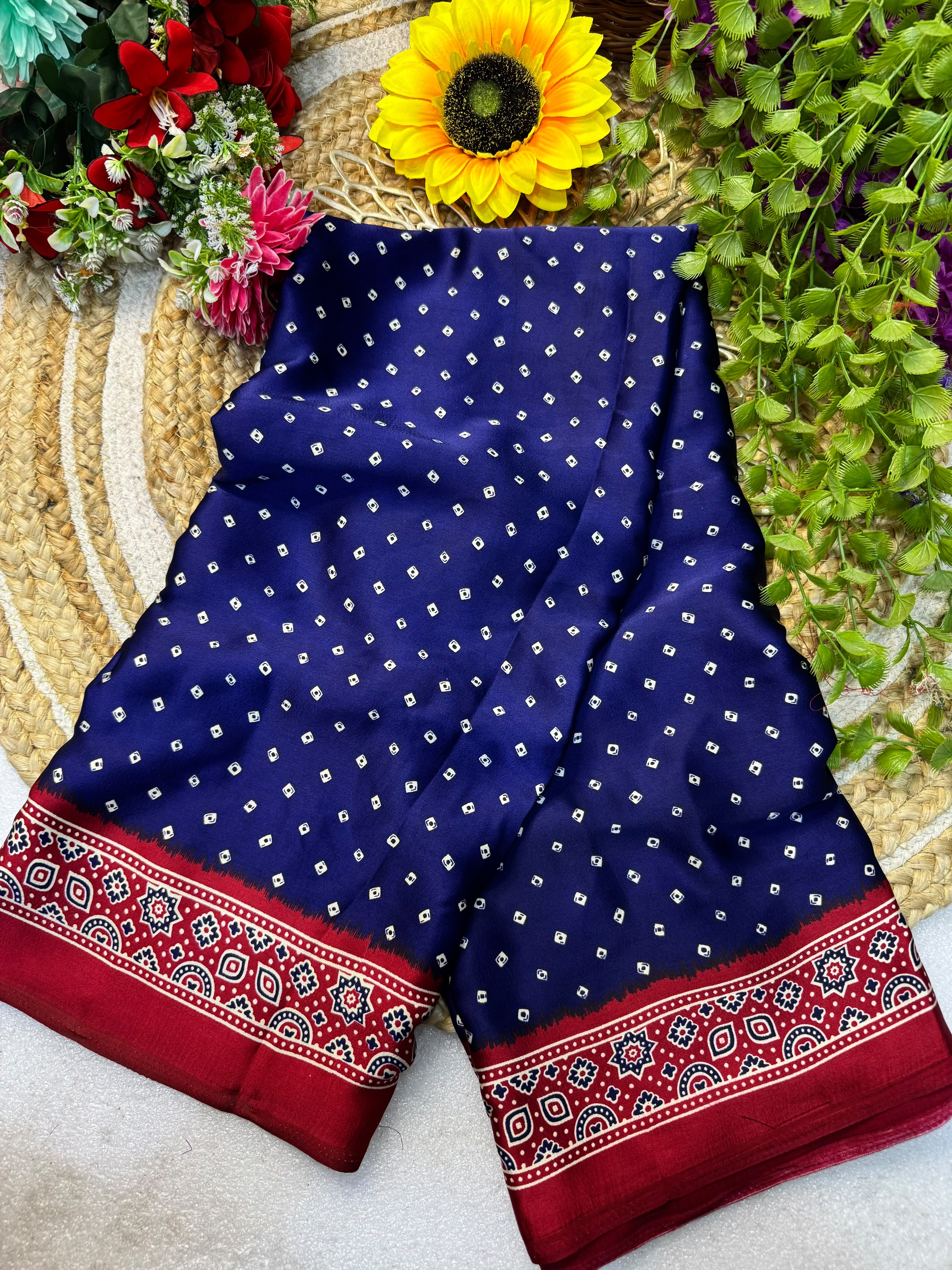 Premium Gajji Bandhej Saree – Soft Silk Feel with Blouse