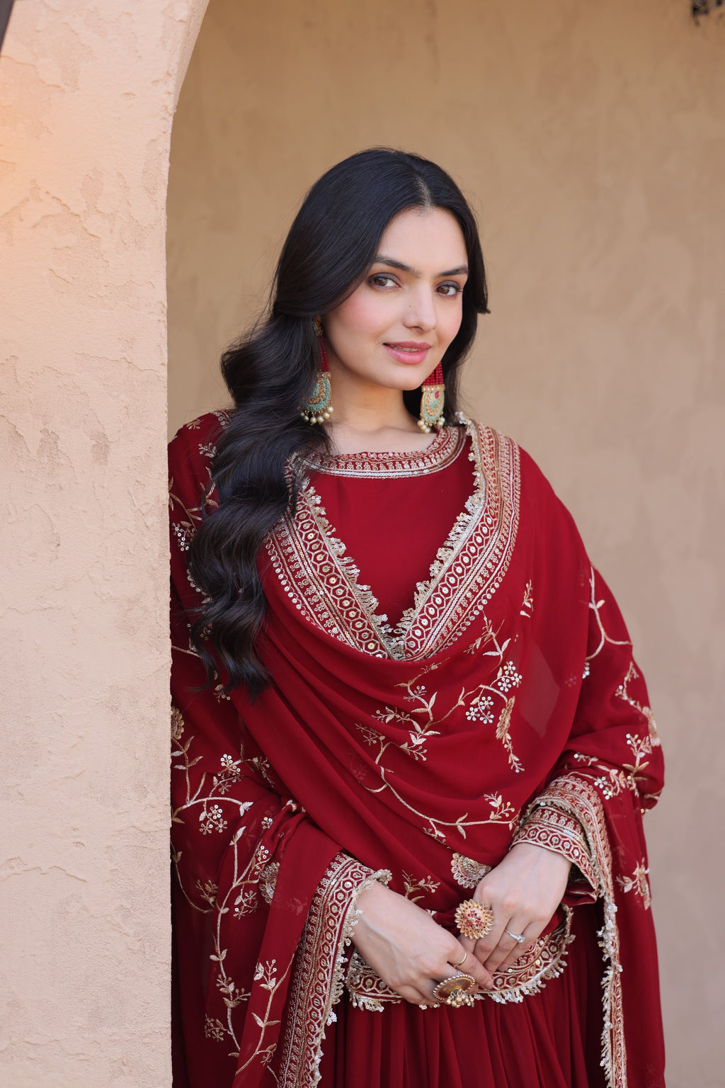 Premium Designer Ready-to-Wear Gown with Dupatta – Zari & Sequins Embroidery