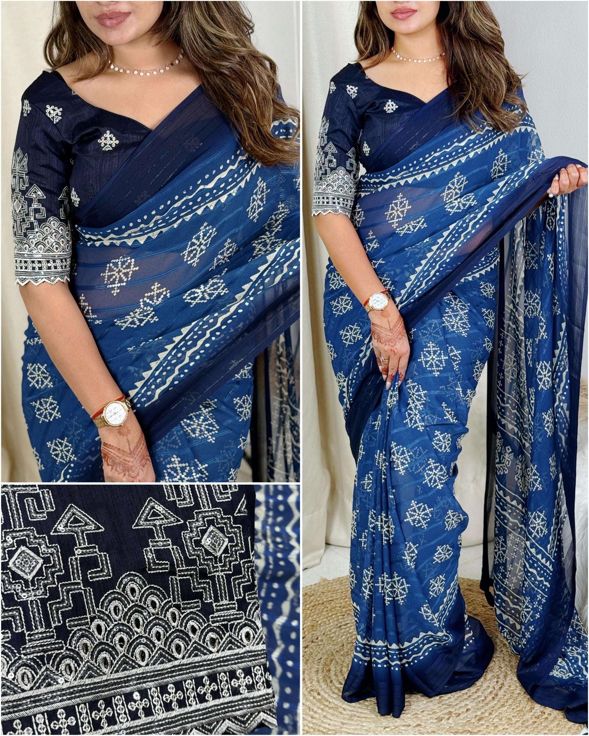Hooriya fashions - Pure Heavy Georgette saree with zari jacquard lining