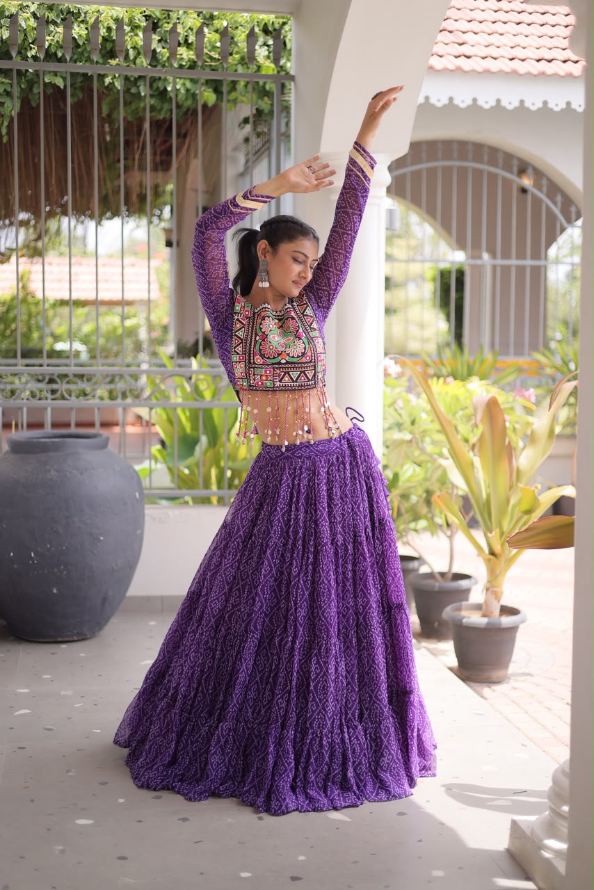 Designer Bandhani Lehenga Choli Set – Faux Georgette with Kutchi Patchwork