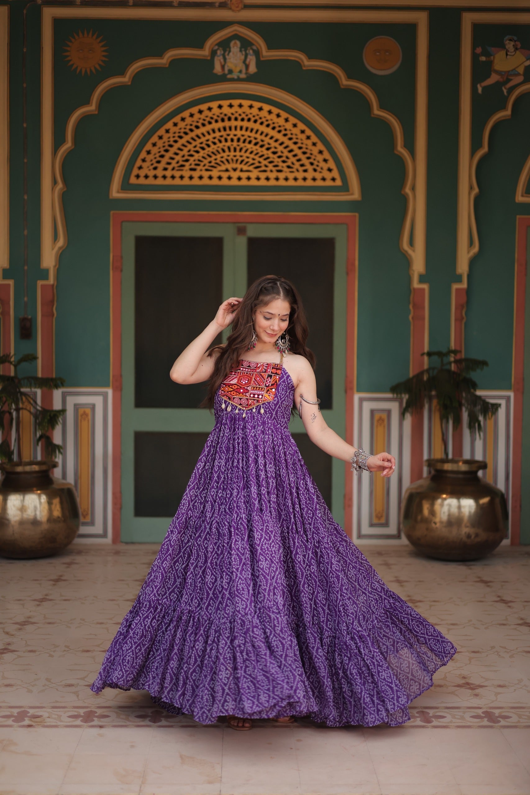 Designer Bandhani Lehenga Choli Set – Faux Georgette with Kutchi Patchwork