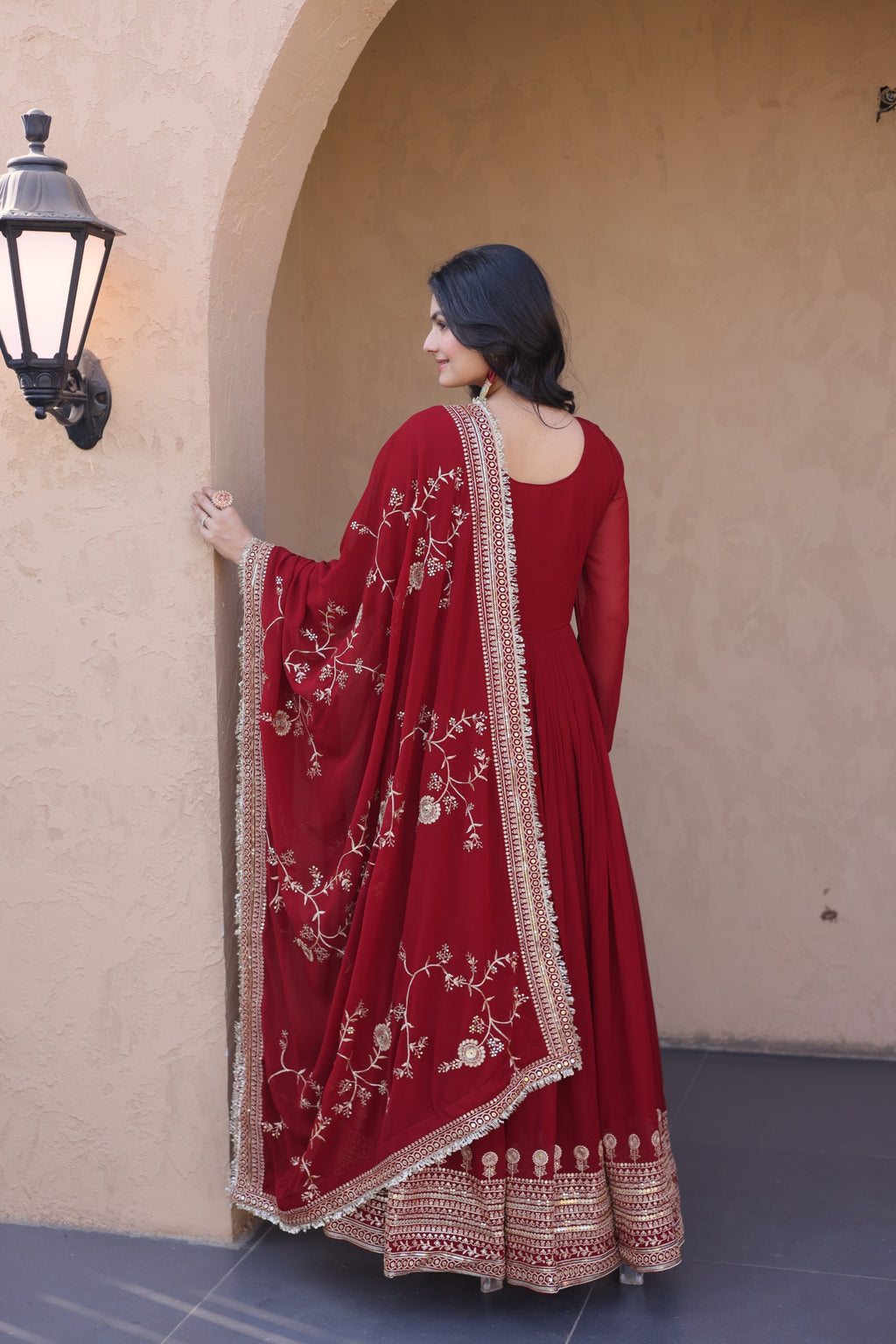 Premium Designer Ready-to-Wear Gown with Dupatta – Zari & Sequins Embroidery