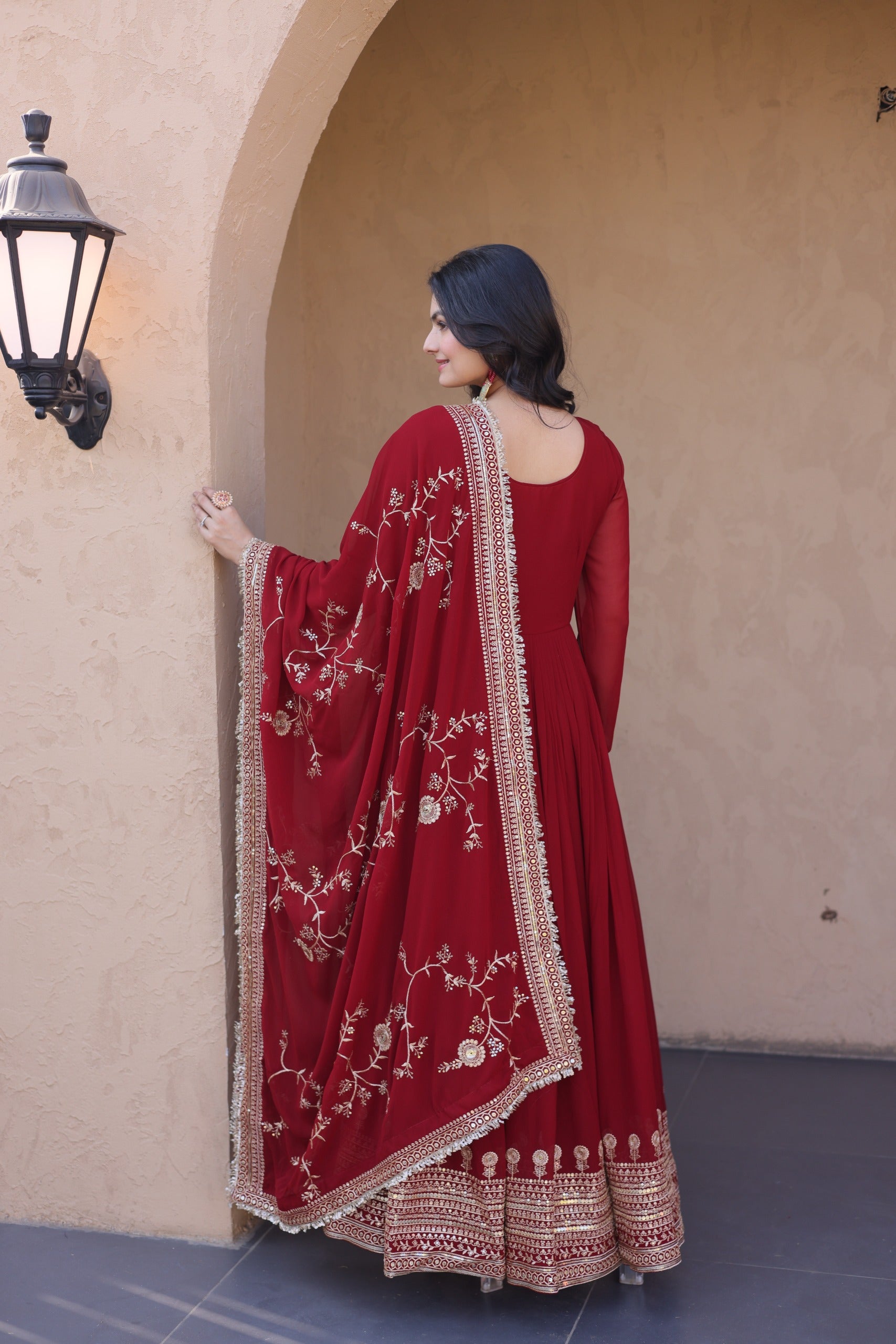 Premium Designer Ready-to-Wear Gown with Dupatta – Zari & Sequins Embroidery