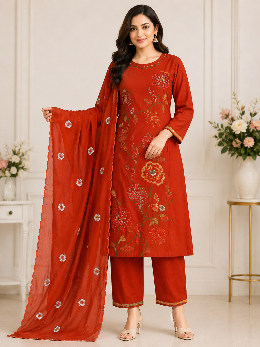 Premium Pure Cotton Embroidered Kurta Set with Dupatta