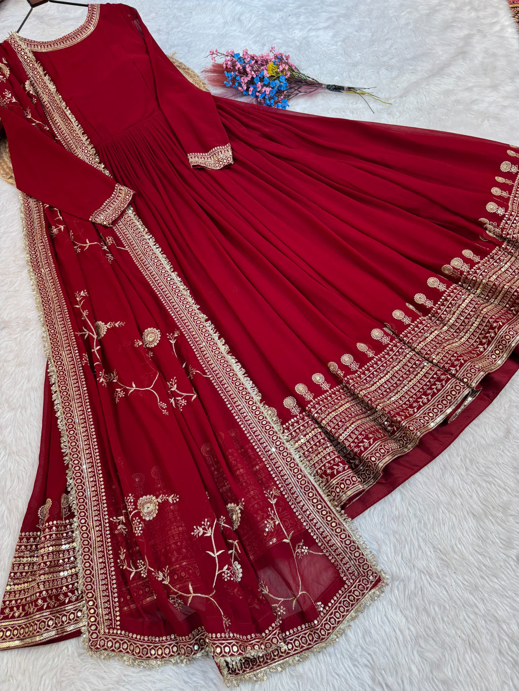 Premium Designer Ready-to-Wear Gown with Dupatta – Zari & Sequins Embroidery