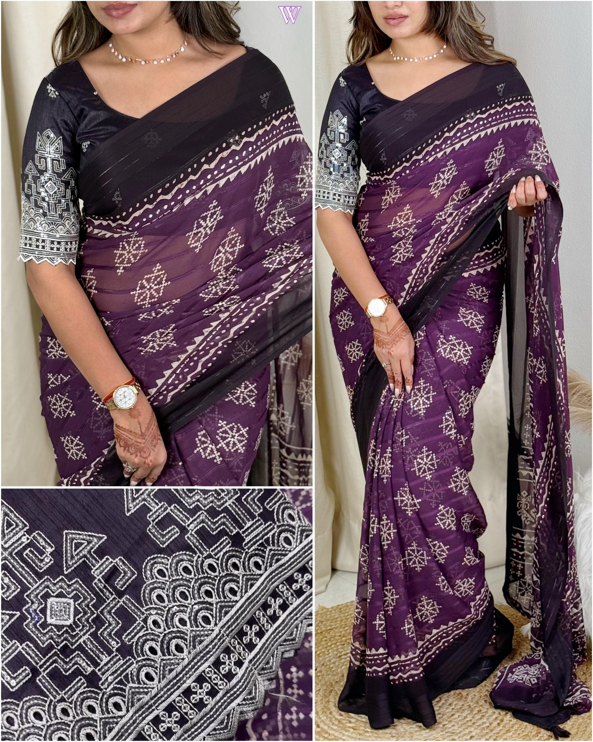 Hooriya fashions - Pure Heavy Georgette saree with zari jacquard lining