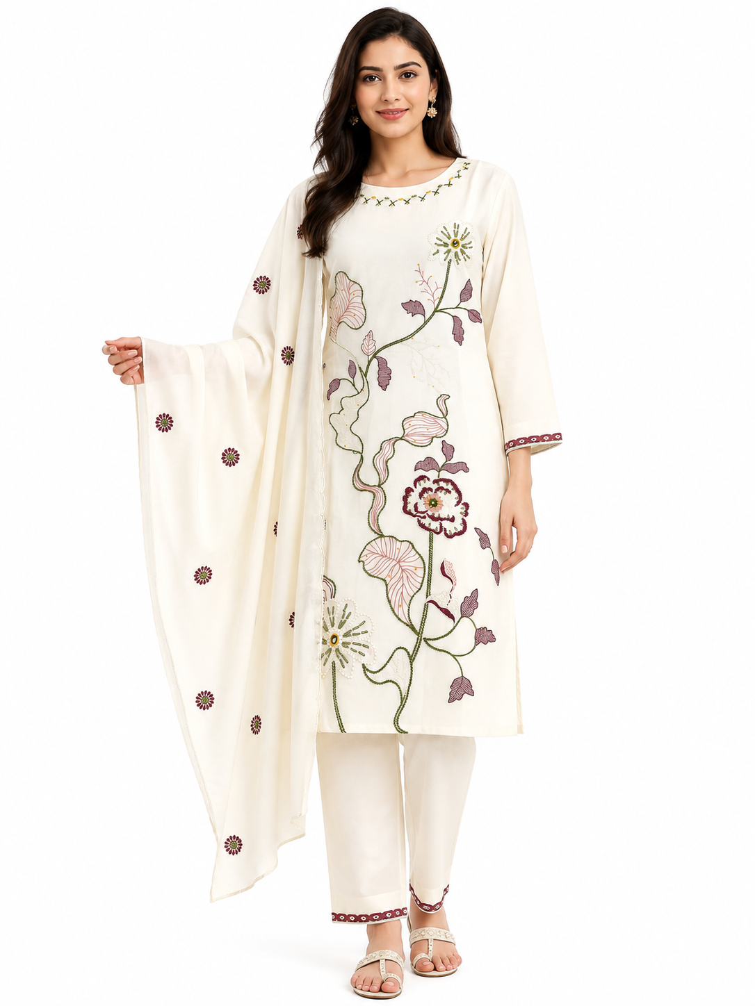 Premium Pure Cotton Embroidered Kurta Set with Dupatta