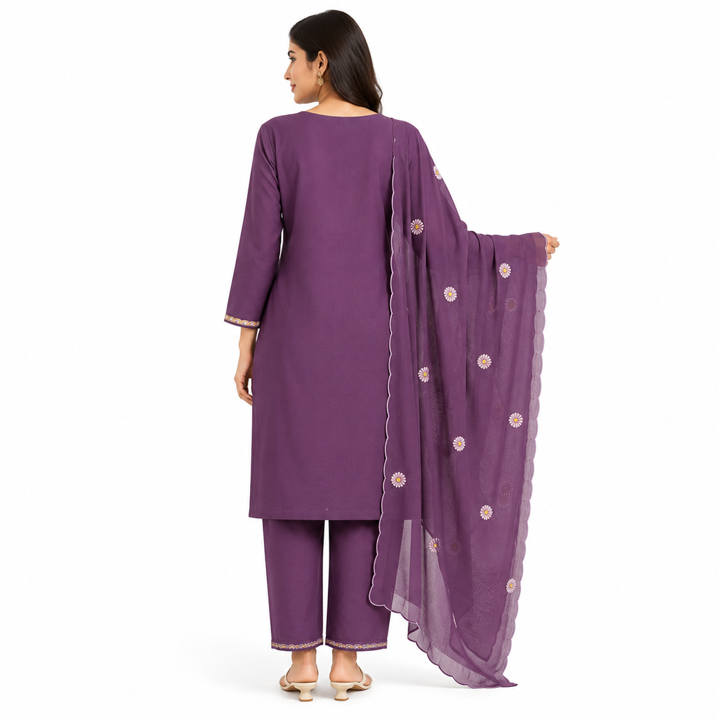 Premium Pure Cotton Embroidered Kurta Set with Dupatta