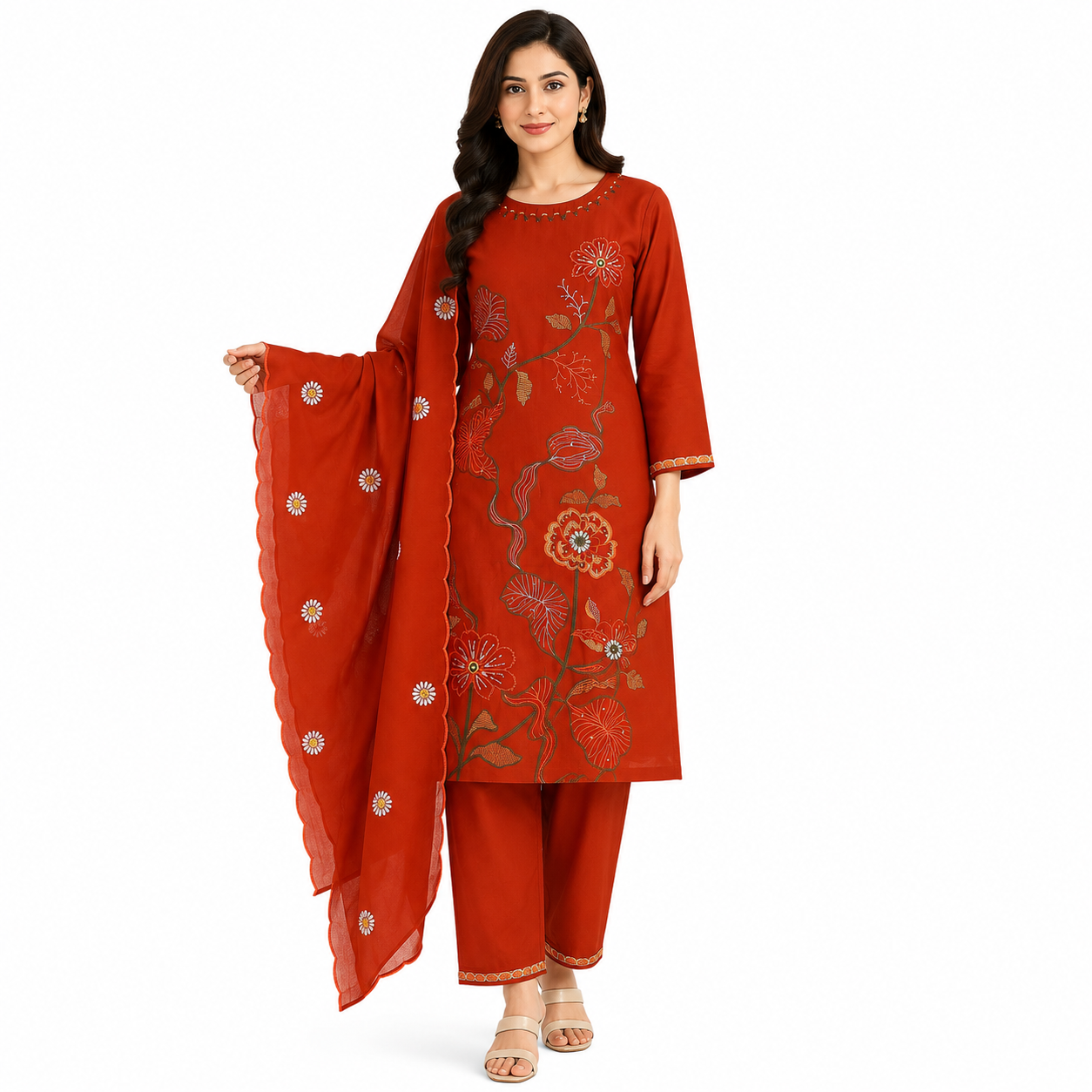 Premium Pure Cotton Embroidered Kurta Set with Dupatta