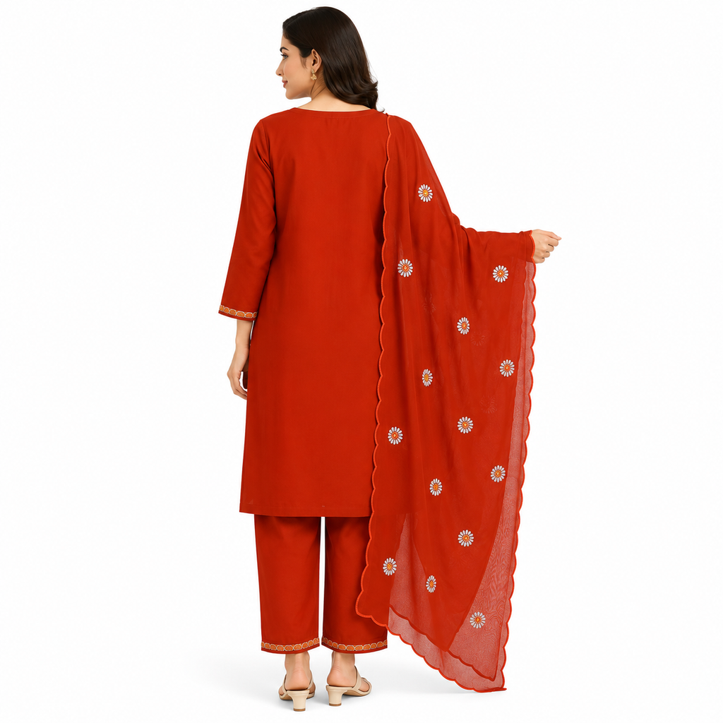 Premium Pure Cotton Embroidered Kurta Set with Dupatta