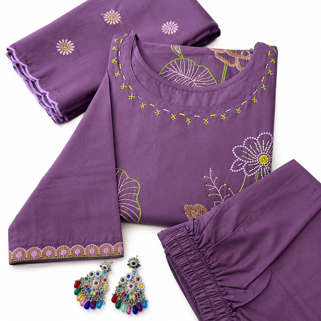 Premium Pure Cotton Embroidered Kurta Set with Dupatta