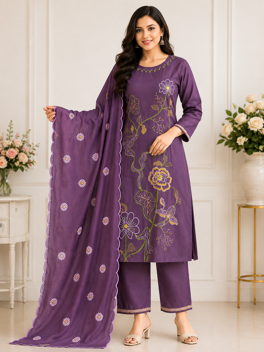 Premium Pure Cotton Embroidered Kurta Set with Dupatta