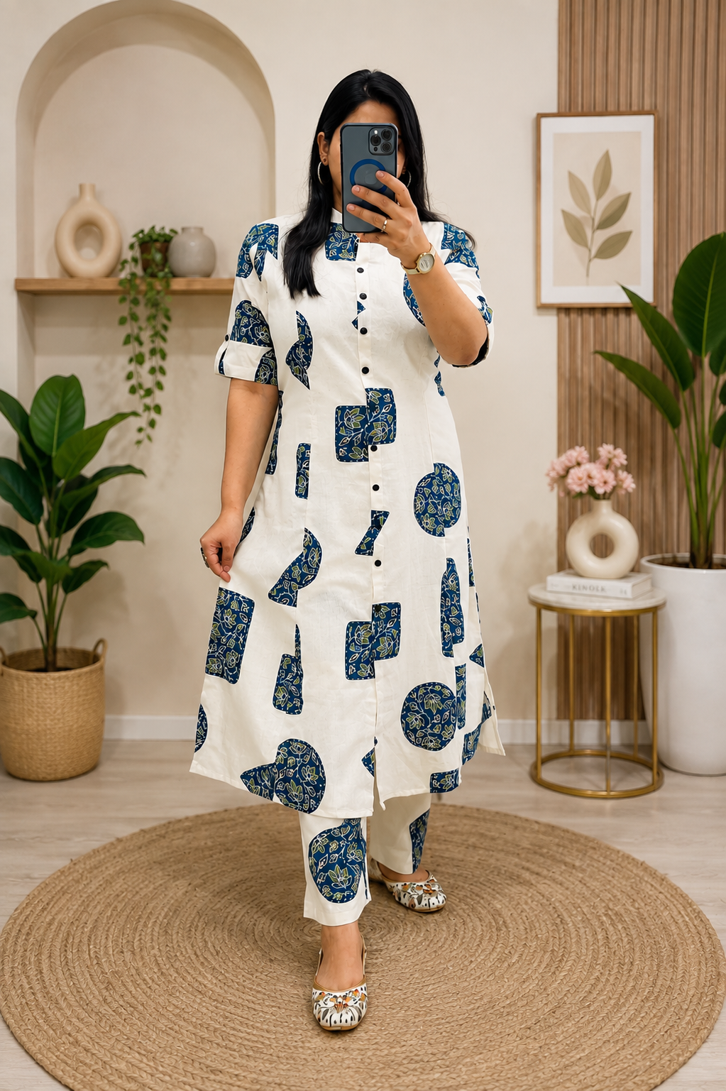 Designer A-Line Cotton Co-Ord Set with Ankle-Length Pants