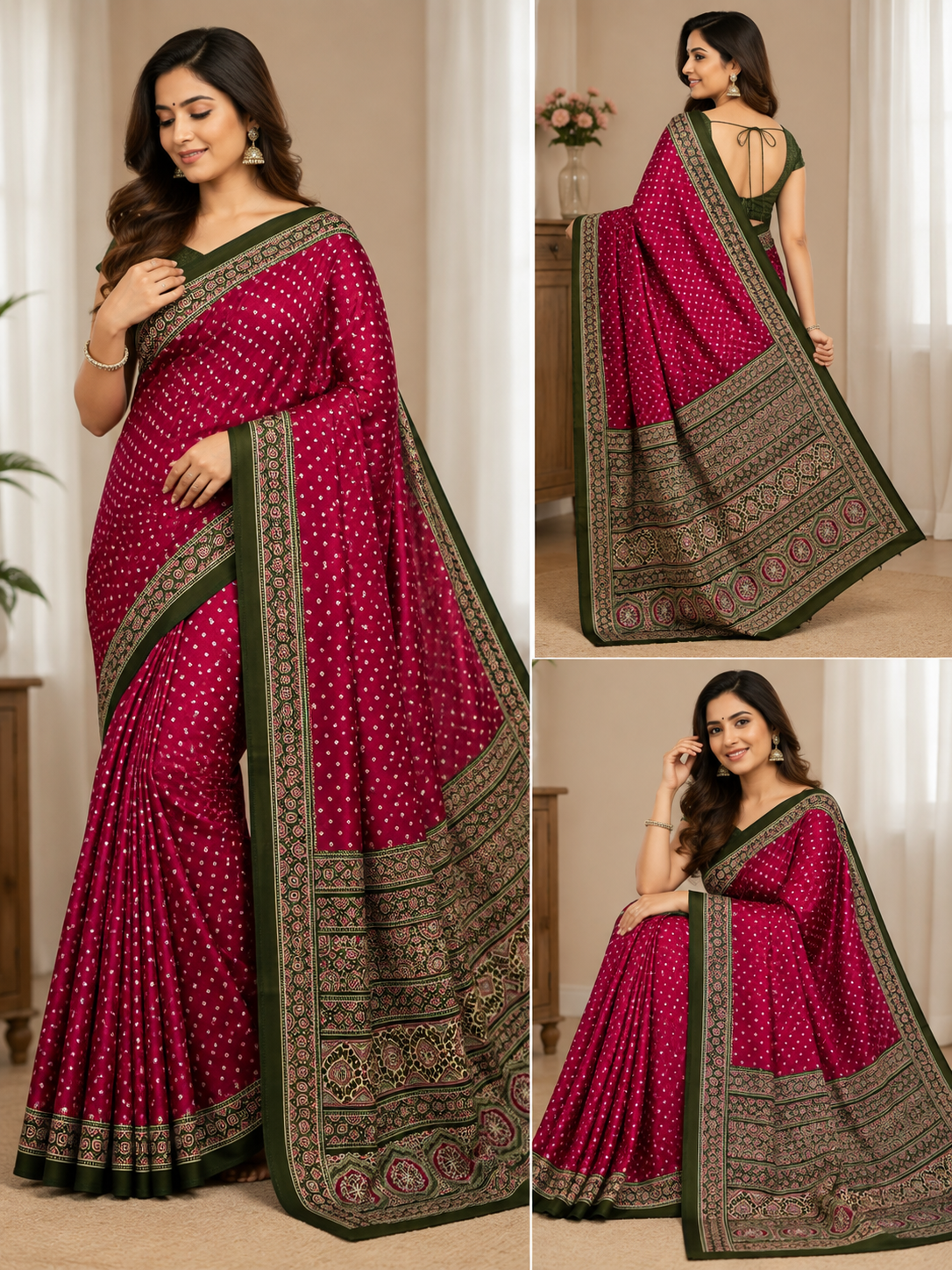 Premium Gajji Bandhej Saree – Soft Silk Feel with Blouse-Maroon