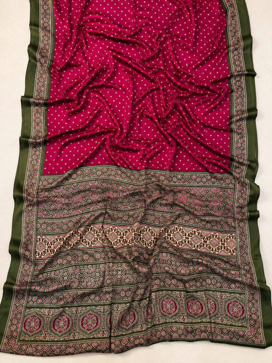 Premium Gajji Bandhej Saree – Soft Silk Feel with Blouse-Maroon