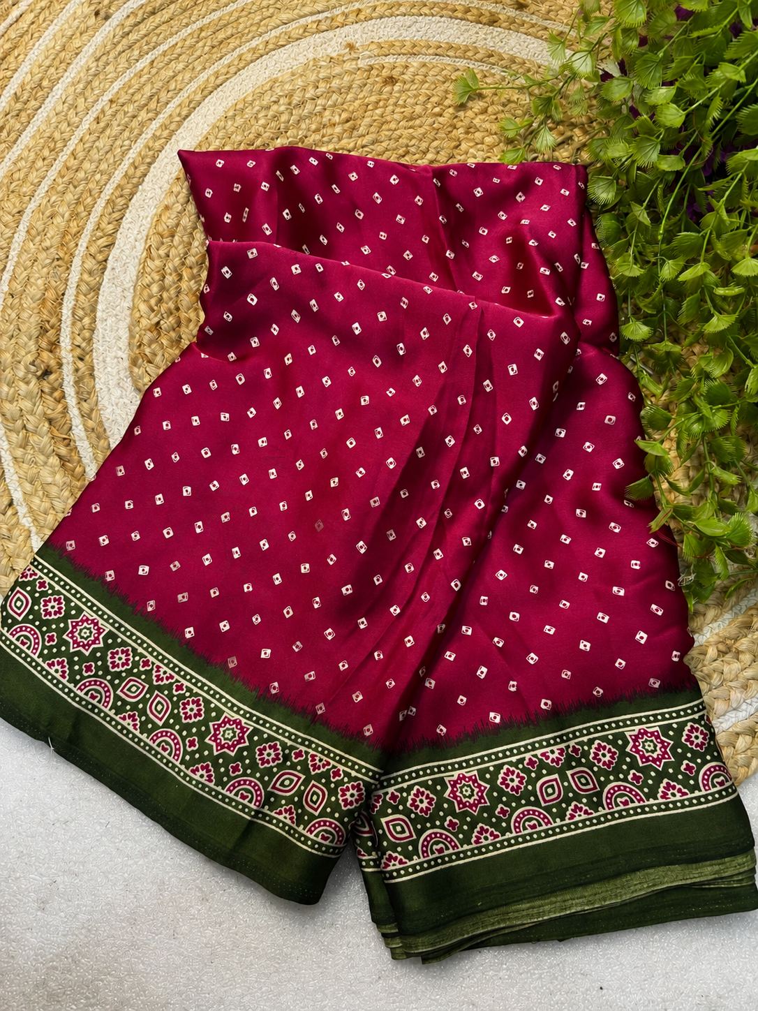 Premium Gajji Bandhej Saree – Soft Silk Feel with Blouse-Maroon