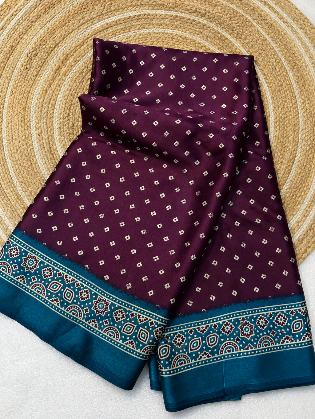 Premium Gajji Bandhej Saree – Soft Silk Feel with Blouse -purple