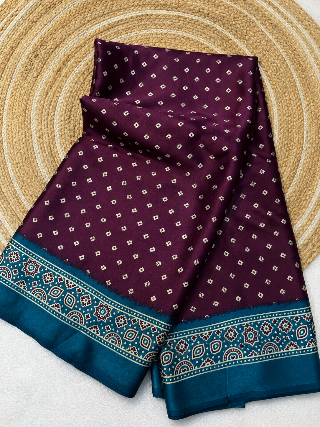 Premium Gajji Bandhej Saree – Soft Silk Feel with Blouse -purple