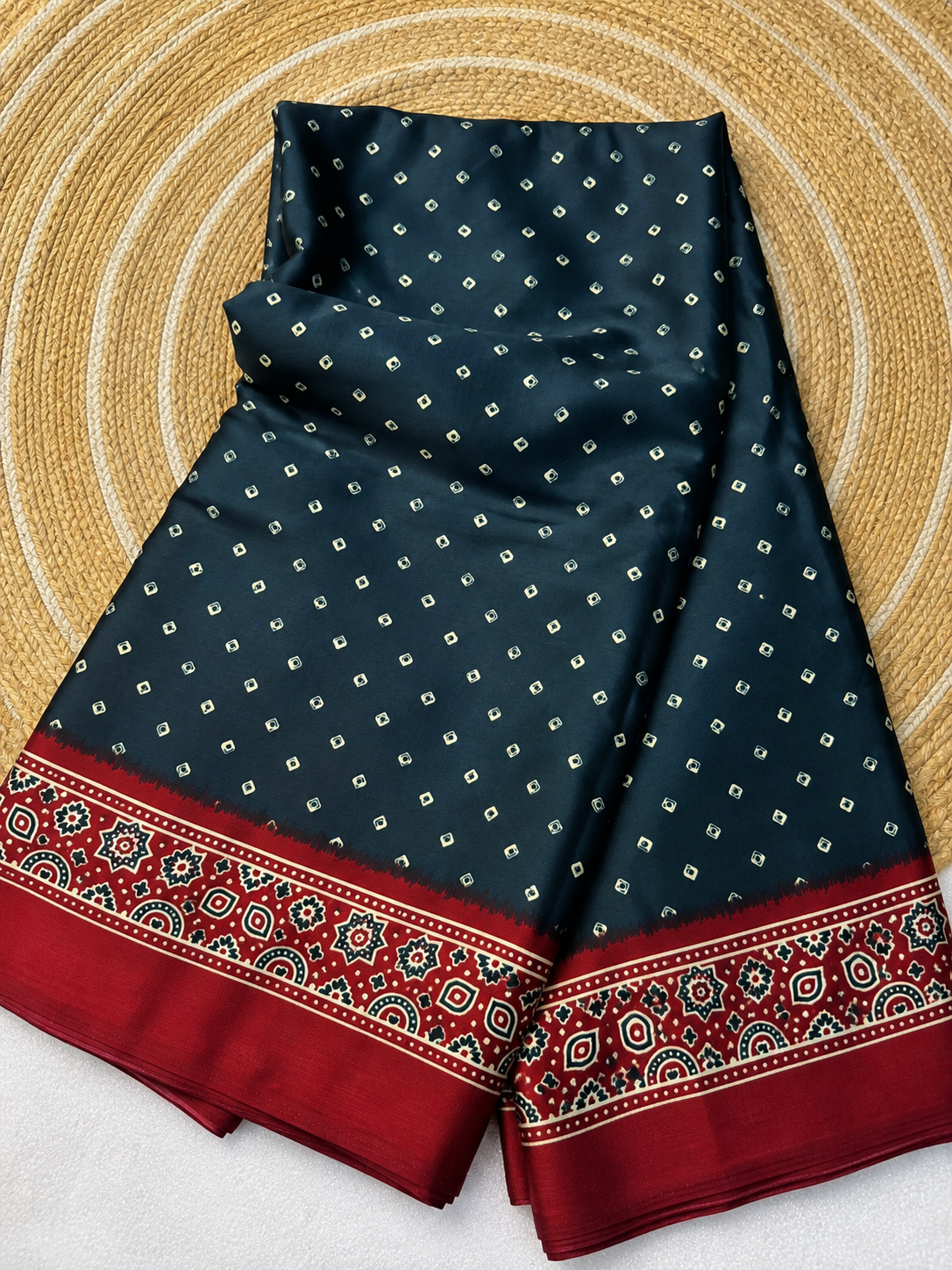 Premium Gajji Bandhej Saree – Soft Silk Feel with Blouse-Black
