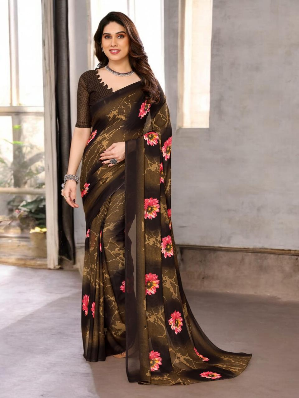 Hooriya fashions - striking floral print sarees
