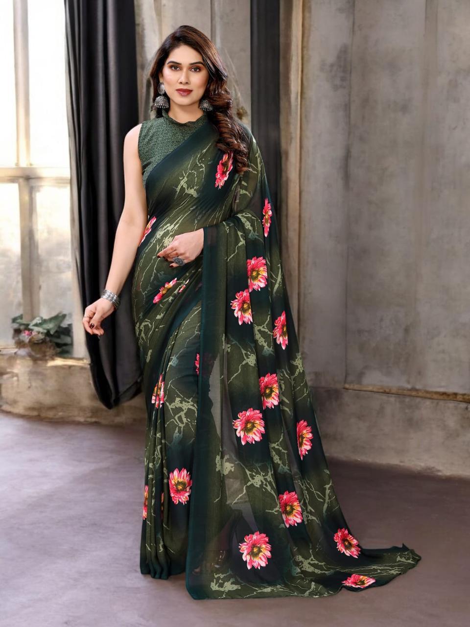 Hooriya fashions - striking floral print sarees