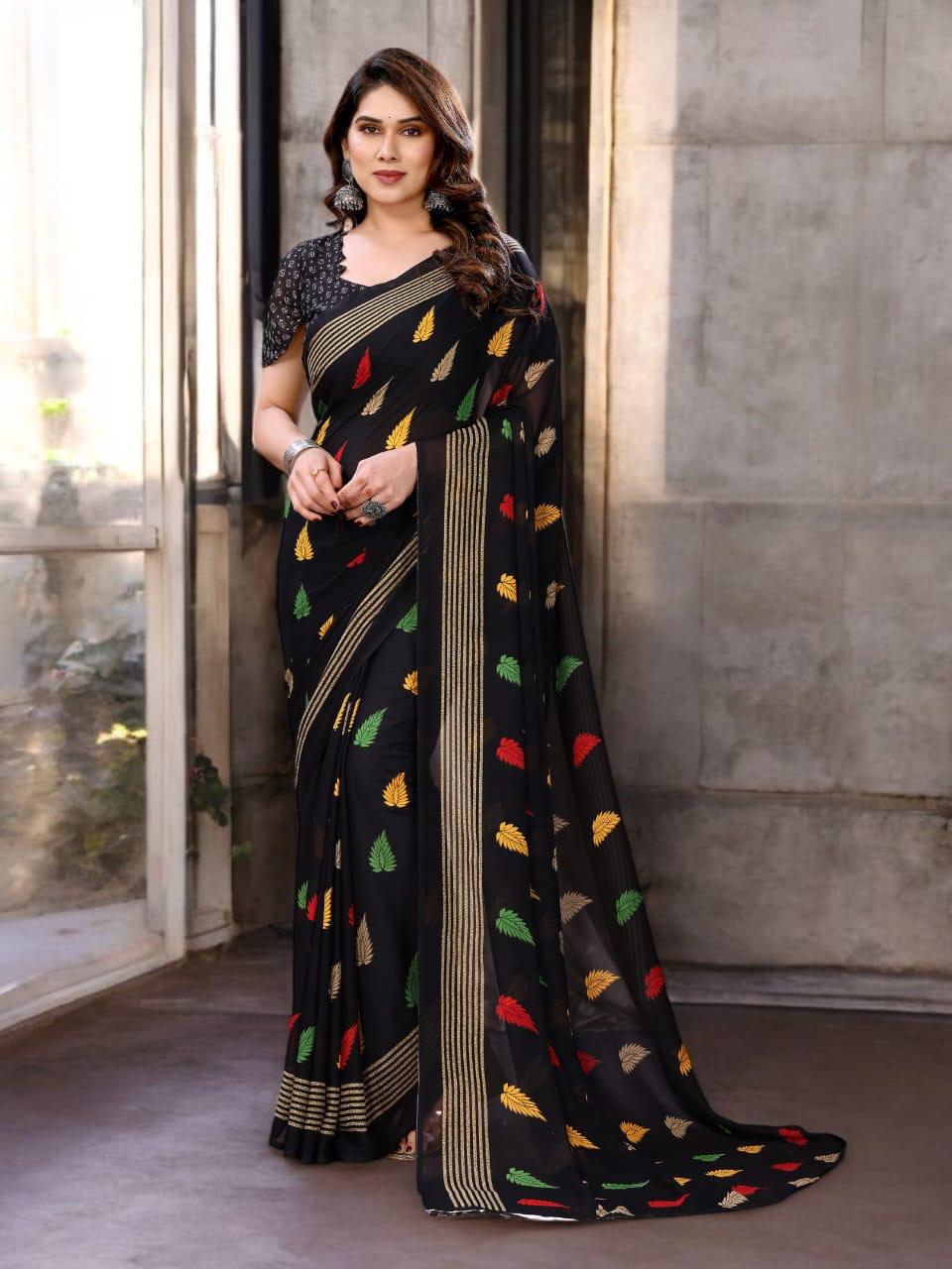 Hooriya fashions - colorful feather print saree