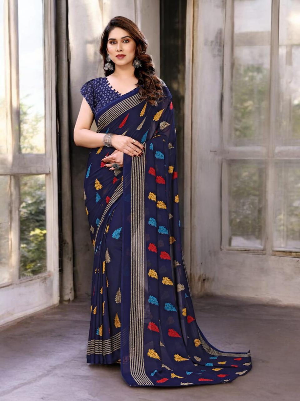 Hooriya fashions - colorful feather print saree