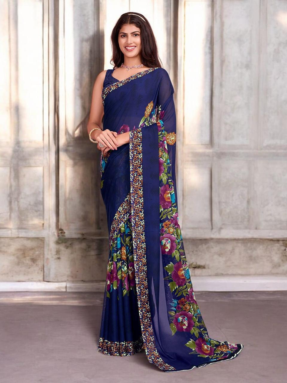 Hooriya fashions - Multi-colored floral print saree