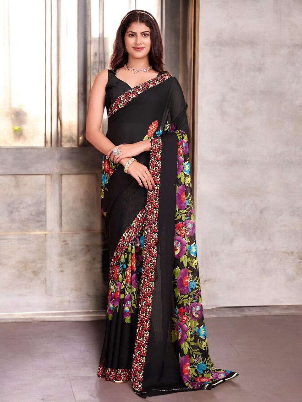 Hooriya fashions - Multi-colored floral print saree