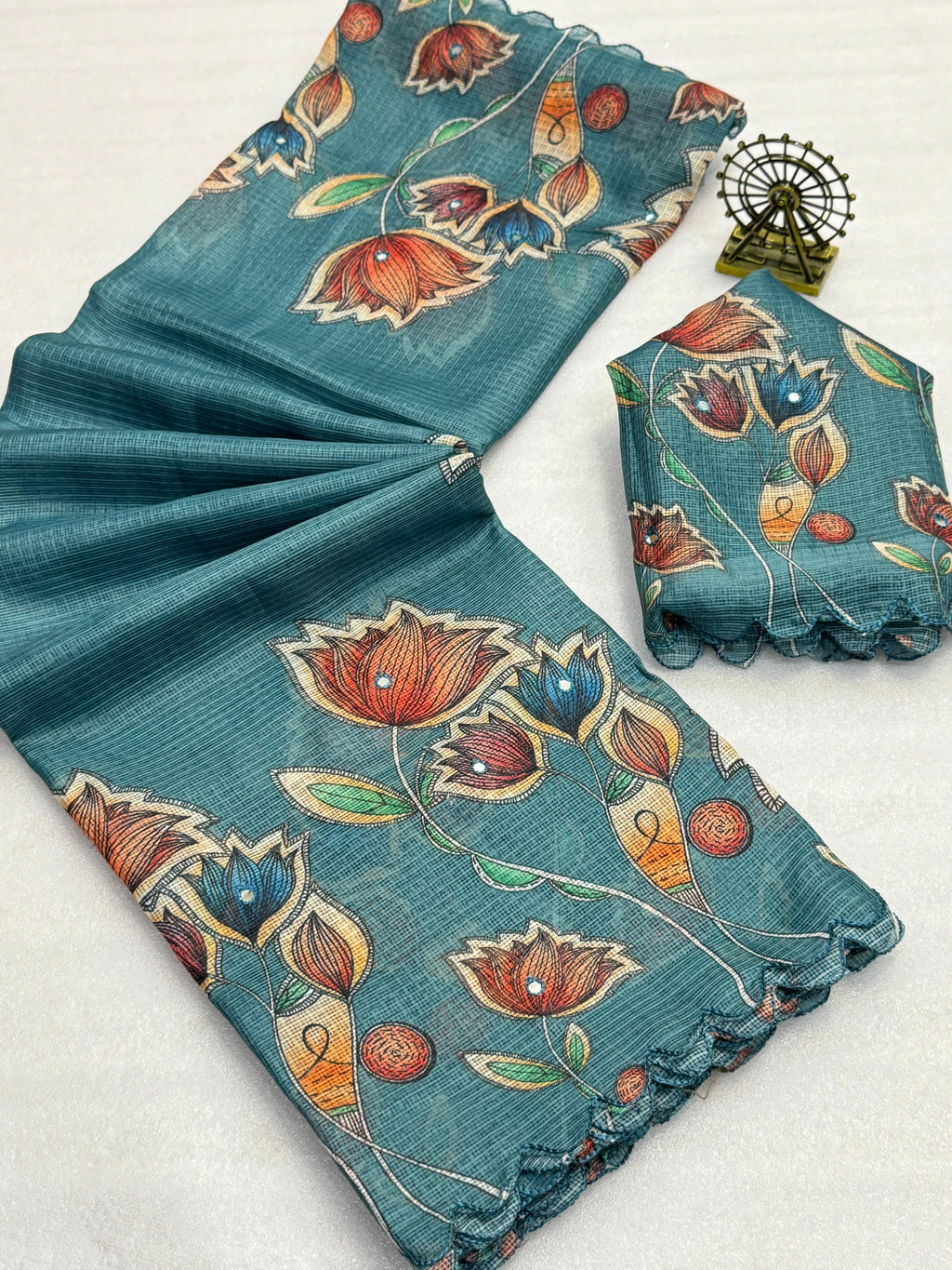 Hooriya fashions - Soft Kota Chex with floral digital printed saree