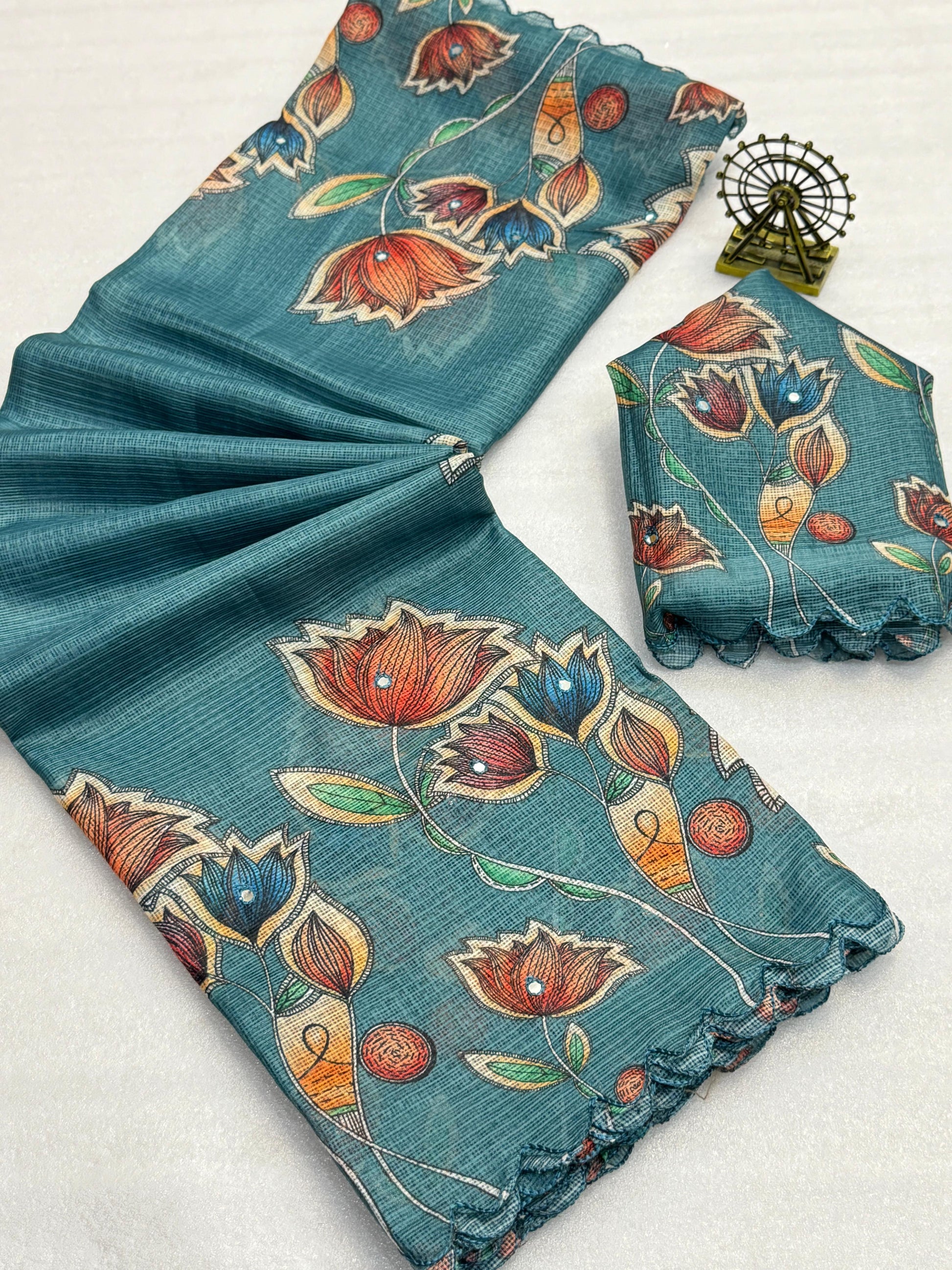 Hooriya fashions - Soft Kota Chex with floral digital printed saree