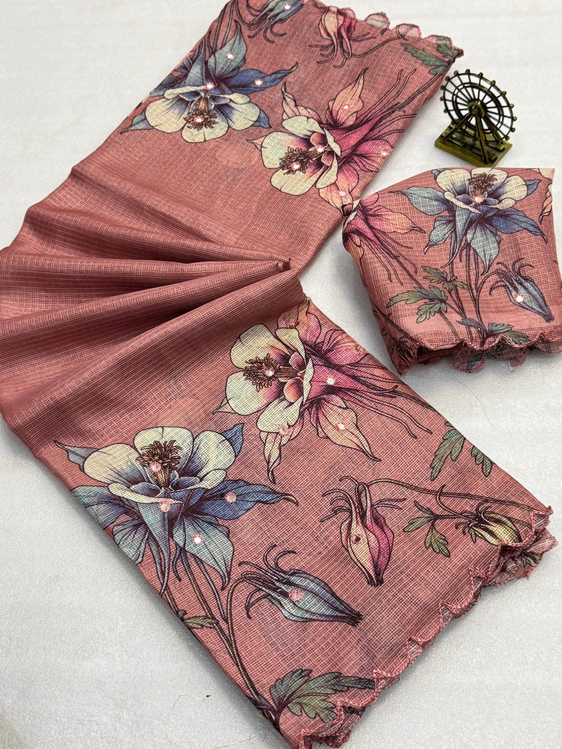 Hooriya fashions - Soft Kota Chex with floral digital printed saree