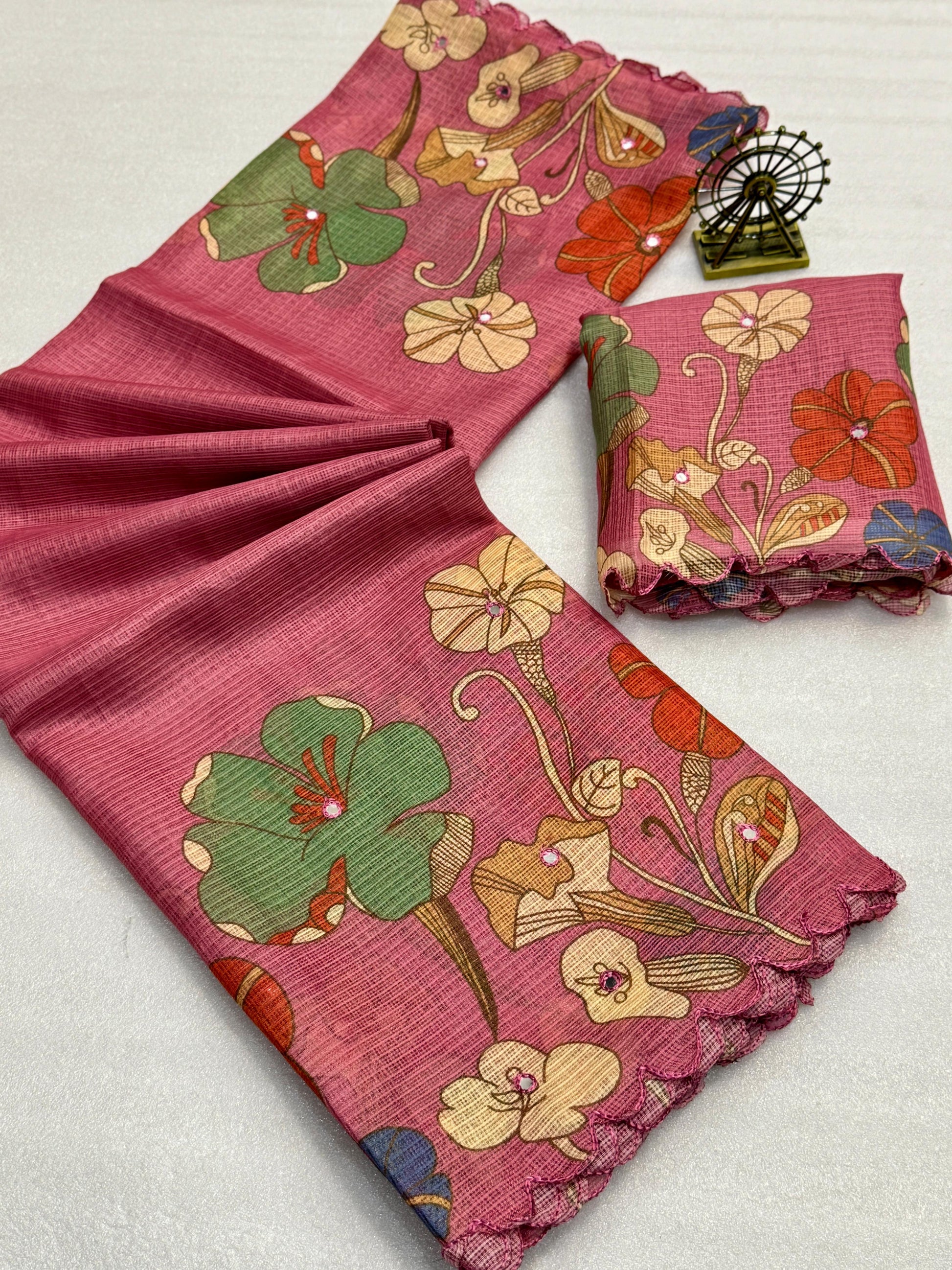 Hooriya fashions - Soft Kota Chex with floral digital printed saree