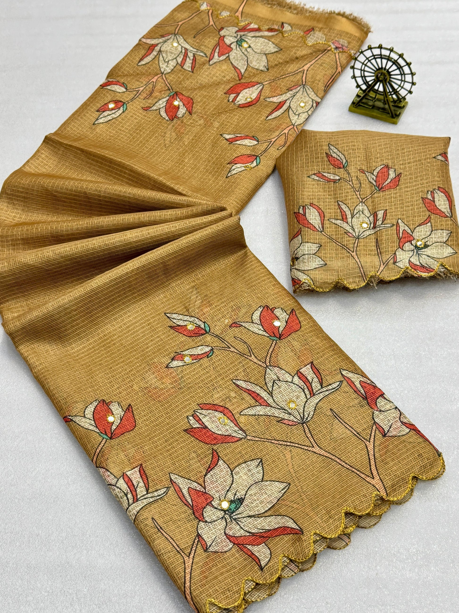 Hooriya fashions - Soft Kota Chex with floral digital printed saree