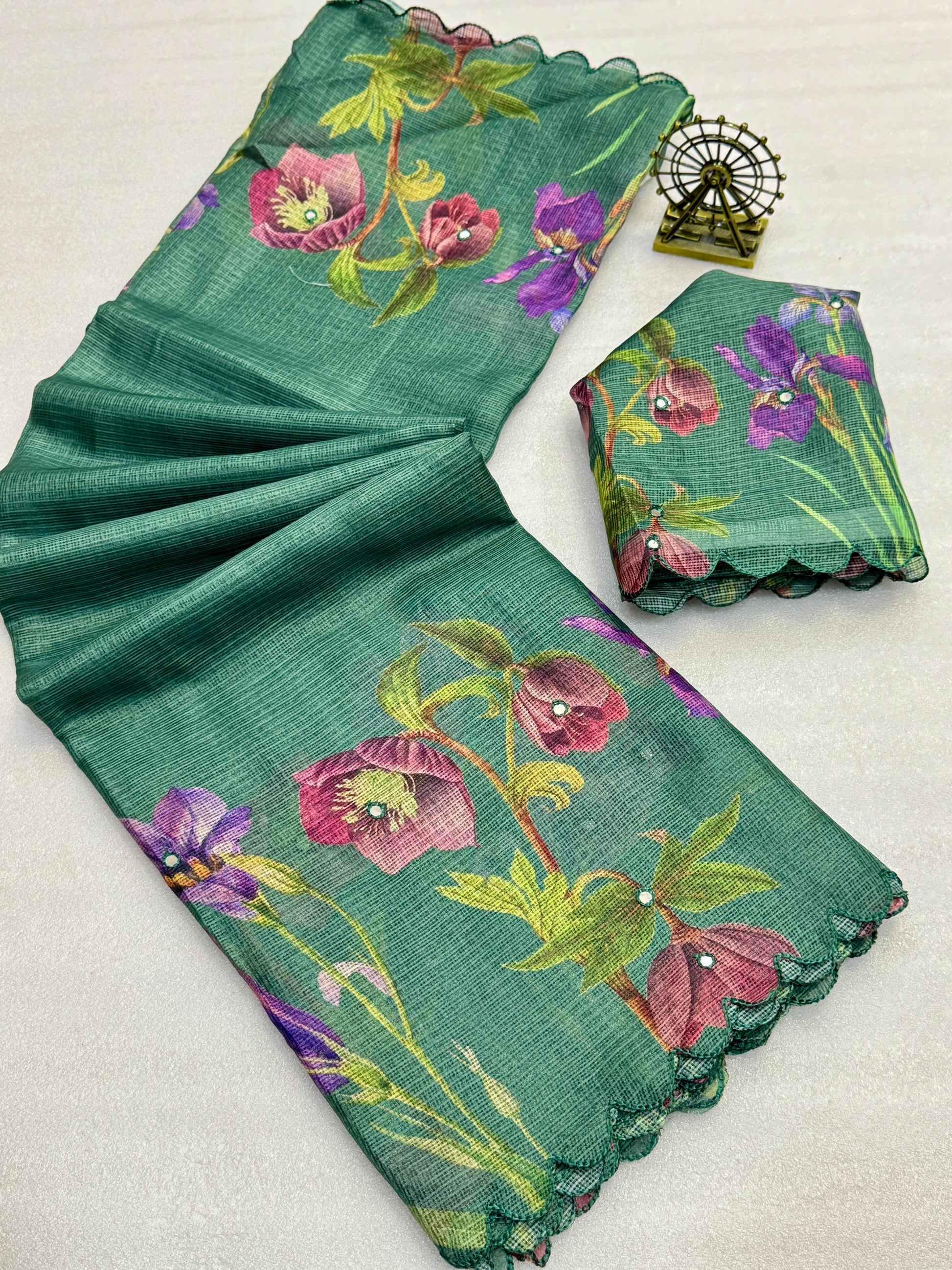 Hooriya fashions - Soft Kota Chex with floral digital printed saree