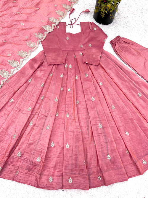 Embroidery Sequence Work Gown With Fully Stiched and Dupatta Ready to Wear