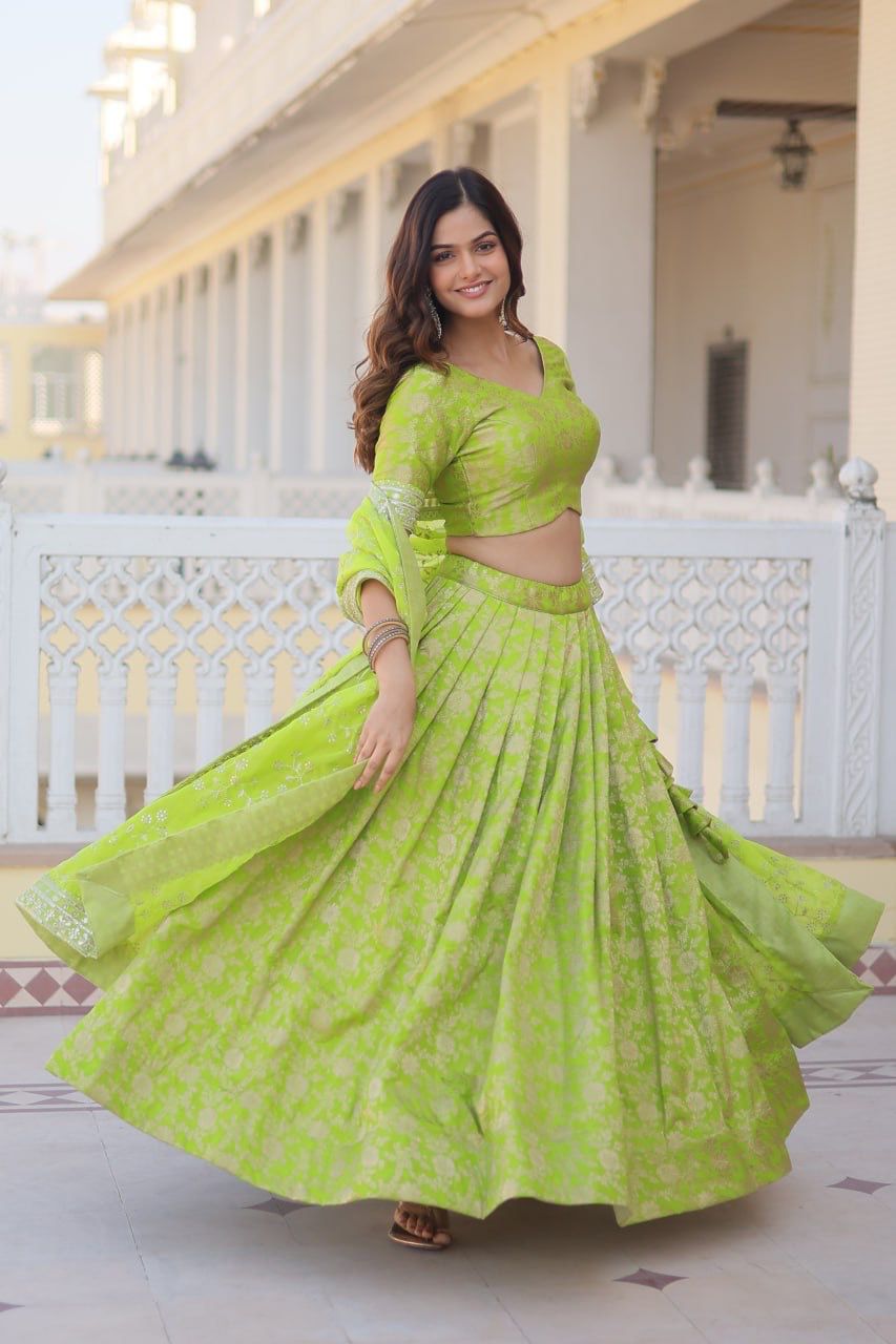 Hooriya fashions - Designer Dyeable Pure Viscose Jacquard fabric Lehenga Choli & Dupatta Set