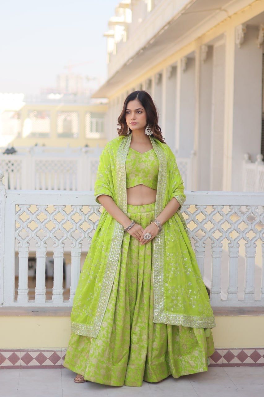 Hooriya fashions - Designer Dyeable Pure Viscose Jacquard fabric Lehenga Choli & Dupatta Set