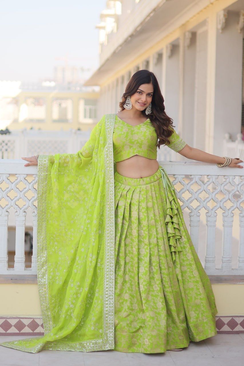 Hooriya fashions - Designer Dyeable Pure Viscose Jacquard fabric Lehenga Choli & Dupatta Set